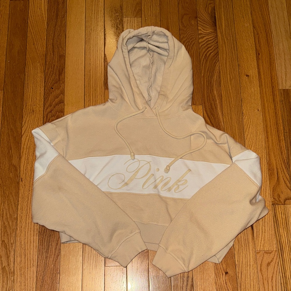 PINK Victoria's Secret Tan and White Hoodie
